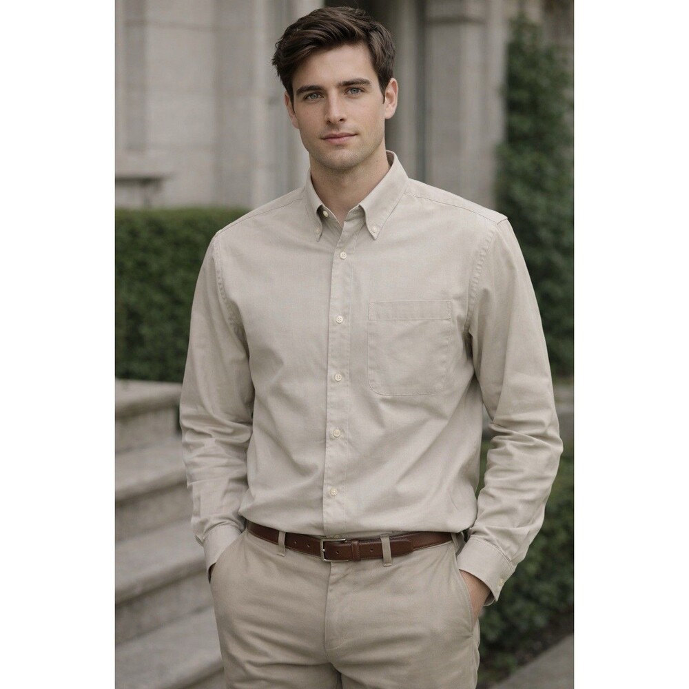Jones New York Shirt Men’s L Stone Beige Tencel Cotton Y2K Minimalist NWT